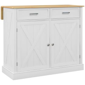 Rolling Kitchen Island with Drop Leaf Wood Breakfast Bar, Farmhouse Kitchen Cart with 2 Drawers, Adjustable Shelves for Dining Room, White (Option: White-1200x550x200 mm)
