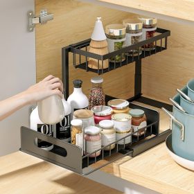 2 Tier Under Sink Organizers Pull Out Under Cabinet Basket Storage Shelf Sliding Drawer For Kitchen Bathroom (Option: Black)