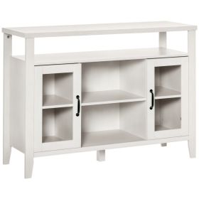 Farmhouse Sideboard Buffet Cabinet, Coffee Bar Cabinet with Storage Shelves, Kitchen Cabinet with 2 Framed Glass Doors and Anti-Topple, White (Option: White-1300x465x180 mm)
