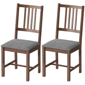 Set of 2 Dining Chairs, Upholstered Slat Back Dining Room Chairs with Rubberwood Legs and Padded Seat, Walnut (Option: Gray-1029x565x170 mm)