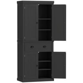 72" Kitchen Pantry Storage Cabinet, Cupboard with 4 Doors and 3 Adjustable Shelves, Large Central Drawer, Black (Option: Black-1035x495x305 mm)