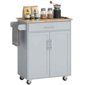 Kitchen Island Cart, Rolling Island Table with Solid Wood Top, Trolley Cart with Drawer, Storage Cabinet & Towel Rack, Gray (Option: Grey-945x535x175 mm)