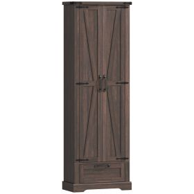 71" Pantry Cabinet, Kitchen Storage Cabinet with Adjustable Shelves, Barn Doors and Drawer for Dining Room, Brown (Option: Brown-1625x390x180 mm)