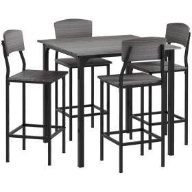 5-Piece Counter Height Bar Table with Space-Saving Design, Square Kitchen Table and Chairs Set with Footrest, Metal Legs, Industrial Dining Tabl (Option: Gray-1050x970x100 mm)