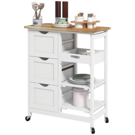 Rolling Kitchen Cart, Kitchen Island with Wood Top, Shelves & Drawers for Dining Area, White (Option: White-915x450x175 mm)