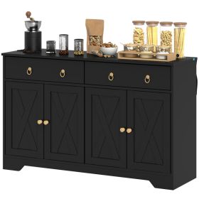 Kitchen Storage Sideboard, Farmhouse Buffet Cabinet with Barn Style Doors, Drawers, Adjustable Shelves, Black (Option: Black-1335x450x175 mm)