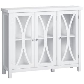 Sideboard, Buffet Cabinet with 3 Tempered Glass Doors, Arc Pattern and Adjustable Storage Shelf, Credenza, White (Option: White-1183x380x250 mm)