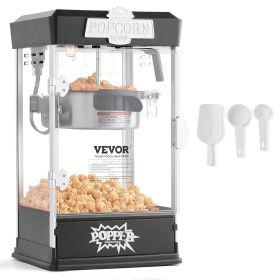 VEVOR Popcorn Maker, 480W Popcorn Popper Machine, 4 Oz Kettle Makes 1.5 Gallon per Batch, Tabletop Popcorn Maker, Includes 3 Scoops (Rated Power: 400 W, Color: Black)
