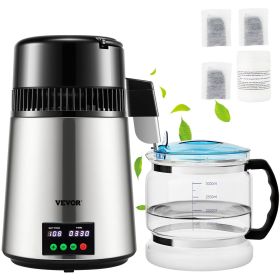 VEVOR 1.1 Gal Water Distiller, 0.3 Gal/H, 750W Distilled Water Maker Machine 0-99H Timing Set Temp Display (Color: Silver)