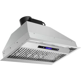VEVOR Insert Range Hood, 900CFM 4-Speed, Stainless Steel Built-in Kitchen Vent with Touch & Remote Control LED Lights Baffle Filters (size: 30 Inch)
