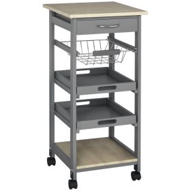 Mobile Kitchen Cart, Rolling Kitchen Island with Storage, Solid Wood Frame Utility Cart with Wire Fruit Baskets, Trays and Drawer, Gray (Option: Grey-850x425x170 mm)