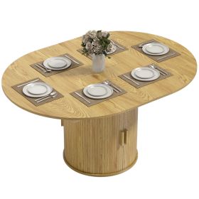 Extendable Dining Table for 6, 60" Farmhouse Kitchen Table with 2-Tier Storage Shelf and Fluted Sliding Doors, Natural (Option: Natural Wood-1240x700x170 mm)