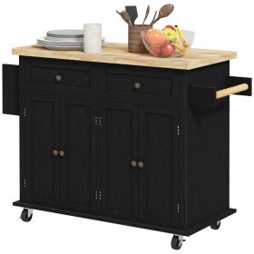 Modern Rolling Kitchen Island Cart with Spice Rack, Distressed Black (Option: Distressed Black-1040x555x210 mm)