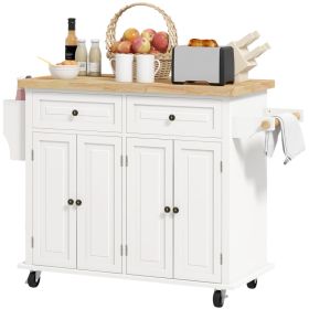 Kitchen Island on Wheels, Rolling Cart with Rubberwood Top, Spice Rack, Towel Rack and Drawers, Cream White (Option: Cream White-1040x555x210 mm)