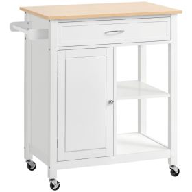Kitchen Island Cart, Rolling Kitchen Island with Storage Shelf, Solid Wood Top, Drawer, for Dining Room, White (Option: White-950x525x210 mm)