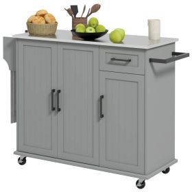 Kitchen Island with Wheels, Kitchen Island on Wheels with Drawer, 3 Cabinets, Stainless Steel Countertop, Gray (Option: Gray-1200x550x240 mm)