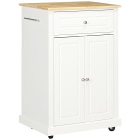 Rolling Kitchen Island Cart, Portable Serving Trolley Table with Drawer, Adjustable Shelf and 2 Towel Racks, Cream White (Option: Cream White-945x535x200 mm)