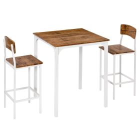 3 Piece Industrial Counter Height Dining Table Set, Bar Table & Chairs with Steel Legs & Footrests, White (Option: Walnut, White-1080x895x130 mm)