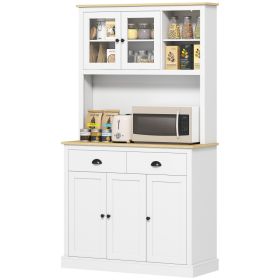 Freestanding Kitchen Cabinet, 71" Tall Pantry Cabinet, Modern Hutch with Wide Countertop, Adjustable Shelves, White (Option: White-1150x480x285 mm)