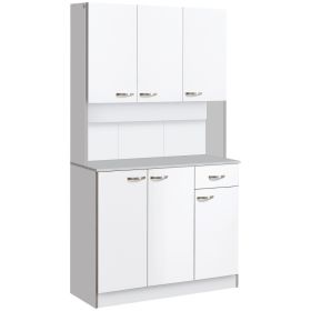 71" Kitchen Pantry Cabinet, Tall Storage Cabinet with Microwave Stand, Modern Kitchen Hutch with Countertop, 6 Doors, Storage Drawer, 3 Adjustab (Option: White-1150x460x210 mm)