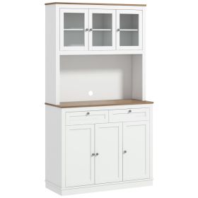 71" Kitchen Pantry Cabinet with Microwave Stand, Kitchen Hutch with 2 Drawers and Adjustable Shelves, White (Option: White-1170x500x285 mm)