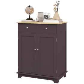 Kitchen Storage Cabinet, Sideboard Floor Cupboard with Solid Wood Top, Adjustable Shelf, and 2 Drawers, Coffee (Option: Coffee-850x465x180 mm)