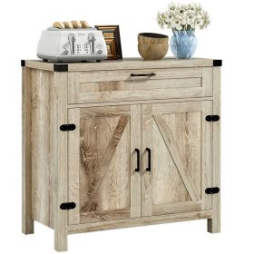 Modern Farmhouse Sideboard with Storage, Buffet Cabinet with 2 Barn Doors and Drawer for Dining Room, Oak (Option: Oak-930x480x220 mm)