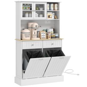 Kitchen Cabinet with Charging Station, 2 Tilt Out Cabinets, Microwave Stand, Freestanding Kitchen Pantry Cabinet, White (Option: White-1130x540x220 mm)