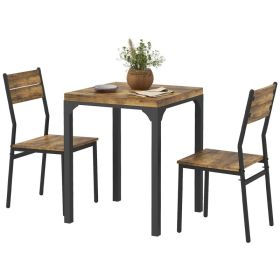 3 Piece Dining Room Set for 2, Dining Table Set for Breakfast Nook, Small Space, Apartment, Space Saving, Rustic Brown (Option: Rustic Brown-1020x705x175 mm)